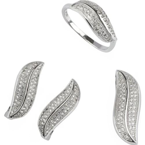 Fleure Esme Vintage fashion jewelry sets womens accessories (ring/earring/pendant) White Cubic Zirconia Rhodium Plated R3164set