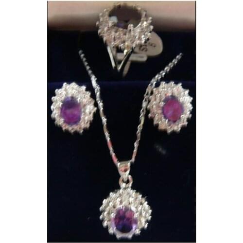 Beautiful lucky stone crystal pendant earrings ring set