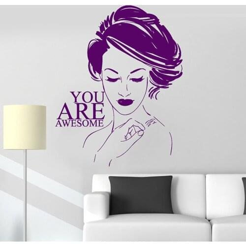 Beauty Salon Wall Decals Sexy Girls Wall Sticker Home Decor Long Hair Wall Stickers Inteior Mural Removable Wallpaper H230