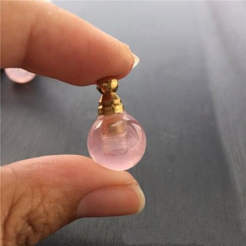 1pc Natural Quartz Stone Perfume Bottle Pendant Round Amulet Rose Pink Crystal Essential Oil Diffuser Necklace for Women Healing