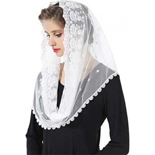 Ivory Lace Mantilla Veil for Church Round Scarf Wrap Muslim Bridal Veil Head Covering Short One Layer 2021 New