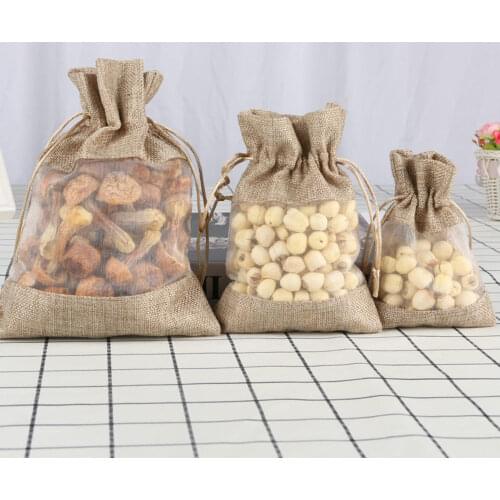 5pcs/lot Organza Jute Bags Burlap Drawstring Bag Wedding Party Favors Gift Bags For Coffee Beans Candy Makeup Jewelry Packaging