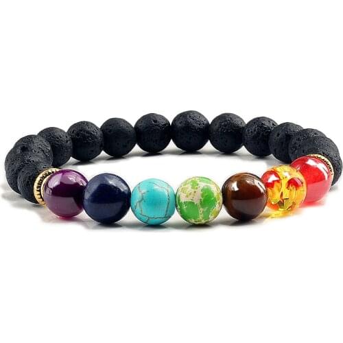 Fashion Naturla Lava Stone Bracelet 7 Chakra Healing Beaded Bracelets for Women Men Charm Couple Lucky Jewelry pulseira feminina