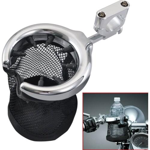 Motorcycle Universal Chrome 1.3 Inch Handlebar Drink Cup Holder Support Bracket For Harley Honda Yamaha Suzuki Models