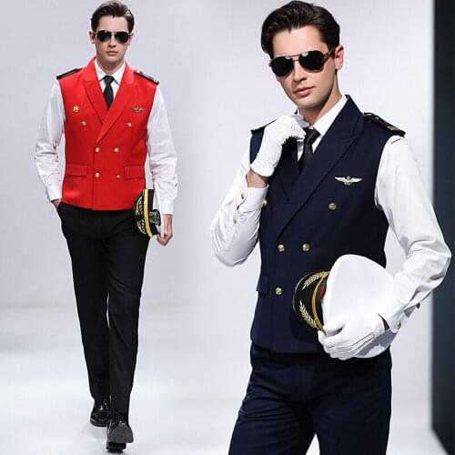 Male US Navy Captain Standard Uniform cosplay Suits vest + Shirt + Pants Servant Workwear luxury Cruise Ship Navy Seaman Uniform
