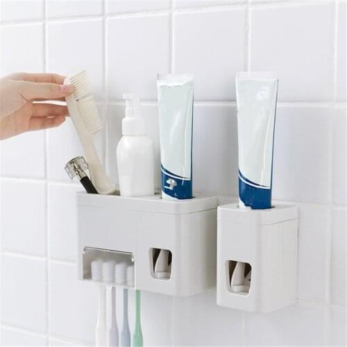 Toothbrush Holder Toothpaste Dispenser Holders Wall Mount For Bathroom Multifunction Household Auto Toothpaste Squeezer Storage