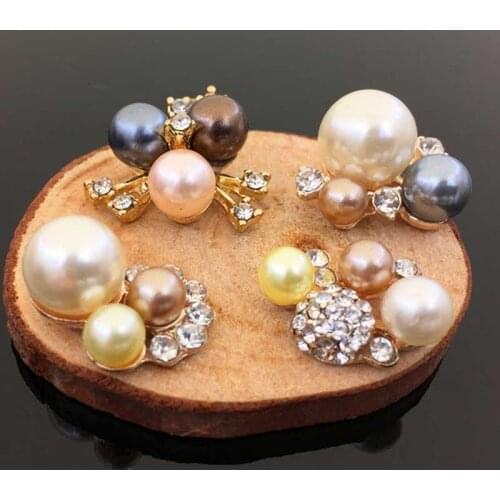 2016New 100Pcs Three-Color Pearl Flower Rhinestone Buttons for Wedding Decoration and DIY hair accessiores HZ262-HZ265