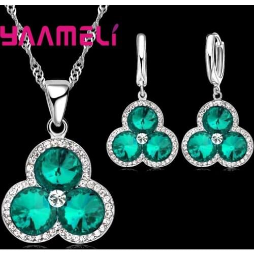 New Arrival Blue Flower Design Sparkling CZ Stone 925 Sterling Silver Jewelry Sets Woman Girls Exquisite Banquet Accessories