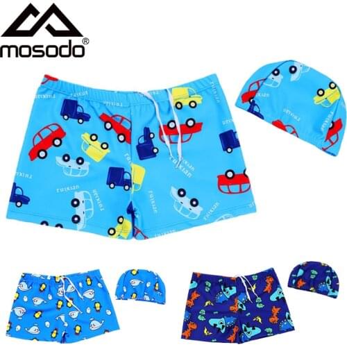 Boy’s Swim Trunks with Caps Kids Cartoon Swimwear Shorts Child Beach Drawstring Pants Children Toddler Quick Dry Bathing Suit