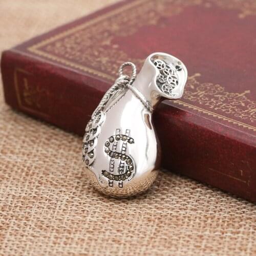 Retro Thai Silver S925 Sterling Silver Jewelry Fashion Creative Men And Women Coins Hanging Personalized Lucky Money Bag Pendant