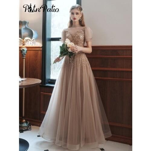 Luxury Heavy Handmade Beads Evening Dresses With Short Sleeves Elegant Modest O-neck A-line Floor-length Backless Prom Gown