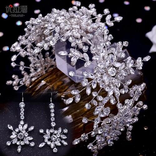 Luxury Rhinestone Pearl Snowflake Hair Jewelry Set Handmade Bling Bride Wedding Headwear Facny Show Photo Shoot Hair Accessories
