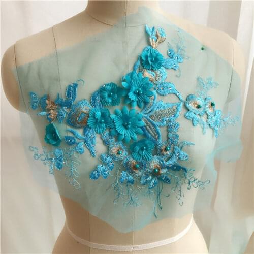 Pink Flowers Wedding Gown Appliques Embroidered Fabric Collar Lace Trims Mesh Sew On Patch For Dress DIY Decoration