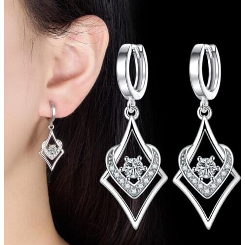 KOFSAC New 925 Sterling Silver Heart Geometric Hoop Zircon Earrings Women Party Jewelry Accessories Classic Elegant Couple Gift