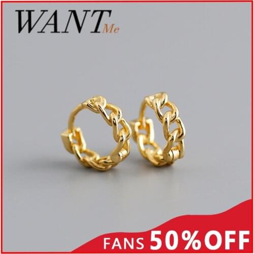 WANTME Genuine 925 Sterling Silver Simple Link Chain Punk Ear Buckle for Women Unisex Hip Hop Earrings Jewelry Accessories 2021