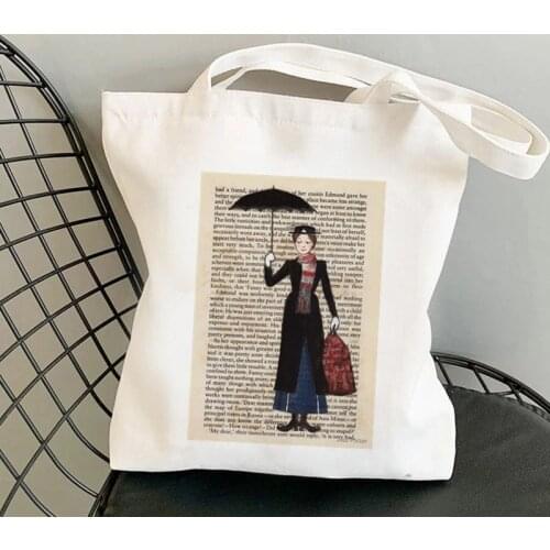 2021 Shopper Mary Poppins Framed Printed Kawaii Bag Harajuku women Shopping Bag Canvas Shopper Bag girl Shoulder Lady Bag