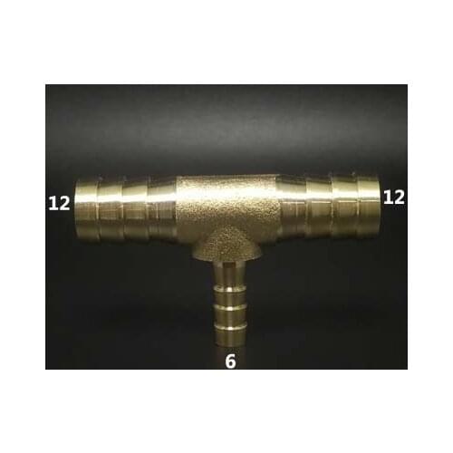 Brass Hose Barb Reducer Fitting Tee 3 Way Splitter 12-6-12mm Water Gas