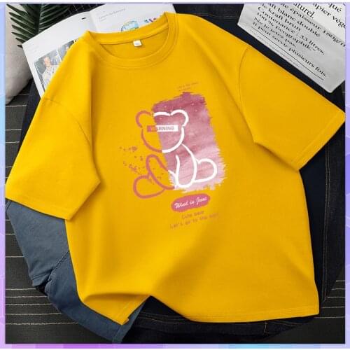 Bear Cartoon Cotton T-shirt Women Short Sleeve Tee Shirt Cute Casual Top 2021 Summer Tshirt Half Sleeved Loose Tops Blusas