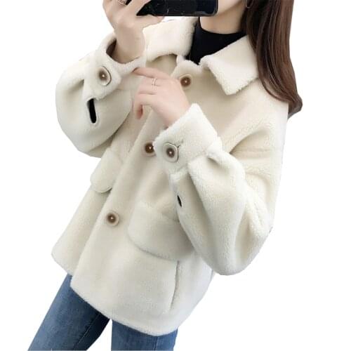 Winter particles sheep shearing coat lamb fur hair womens new thick warm small fragrance wind short parka coats womens overcoat