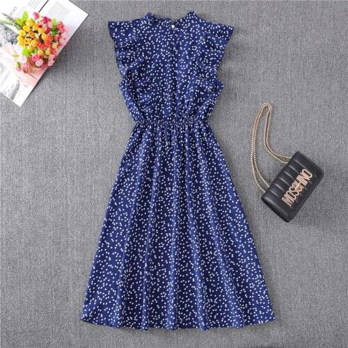 Summer 2021 Dress Ladies Polka Dot Print Chiffon Elegant Knee-length Ruffled Sleeveless Red Mid-length Mini Dress Ladies Summer