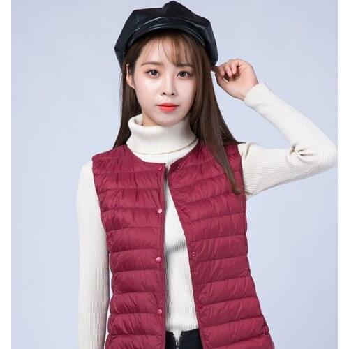2020 Winter Hot Style Lightweight Down Vest Ladies Plus Size Short Round Neck Slim Single-breasted All-match Vest Women