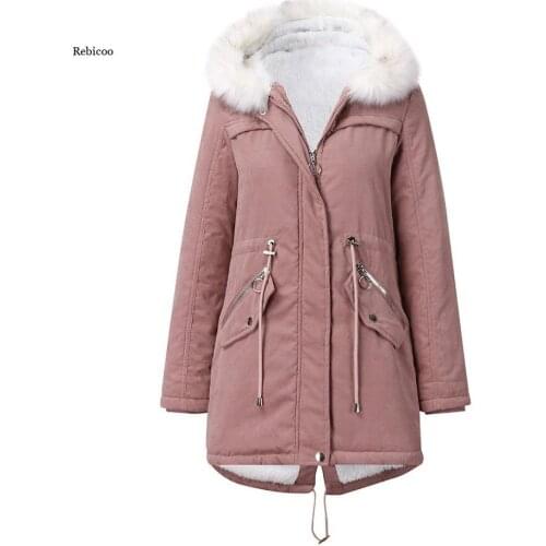 Hooded cotton winter coat fur lining thick parka velvet keep warm outwear women fashion casual overcoat