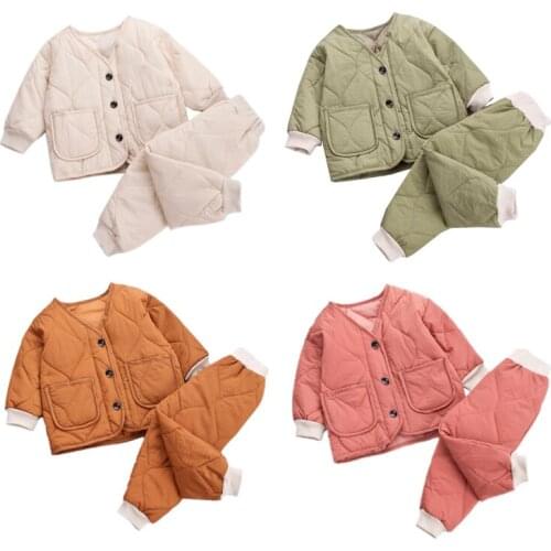 Winter Baby Boys Girls Long Sleeve Thicken Coat Outerwear Tops+Warm Pants Trouser Costume Set