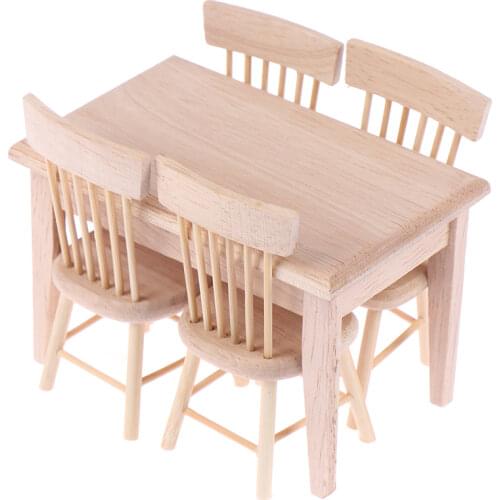 1Set Dining Table Chair Model Wooden Furniture Toy Set High Quality 1:12 Dollhouse Miniature