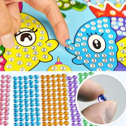 1 Sheet Children Diamond Art Sticker Mosaic Craft Kids Toys Educational Sticker Cartoon Crystal Diamond Puzzle DIY Children Toys