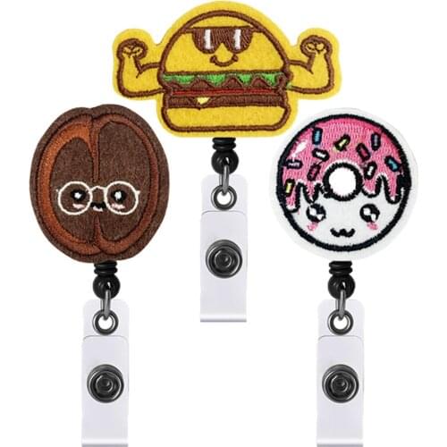 1pcs Cute Cartoon Retractable Nurse Badge Reel Clip Badge Holder Students Doctor Id Card Holder Hamburger Coffee Donuts Pattern