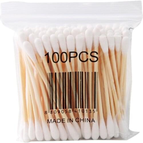 100 Soft Bag Wooden Stick Double-Headed Cotton Swab Sanitary Swab Beauty Stick Makeup Cotton Swab Stick