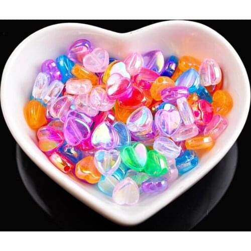 100pcs 9mm Clear Resin Plastic Heart Loose Beads Women Colorful Plastics Beads For Bracelet DIY Jewelry Making
