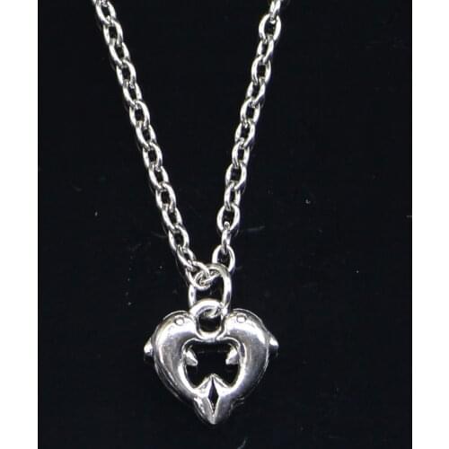 20pcs New Fashion Necklace 11x11mm double dolphin Pendants Short Long Women Men Colar Gift Jewelry Choker