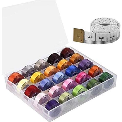 25 Pcs Bobbins and Sewing Thread with Case and Soft Measuring Tape for Brother Singer Babylock Janome Kenmore (Assorted Colors)
