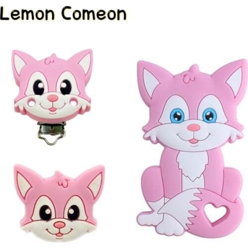 3pc/5pcs Cartoon Baby Silicone Pendant Beads Fox Baby Teether Pacifier Clip BPA Free Baby Safe Toys For DIY Pacifier Chain