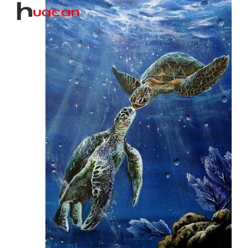 Huacan 5d Diy Diamond Painting Tortoise Ocean Wall Sticker Diamond Mosaic Sea Turtle Embroidery Animal Room Decor