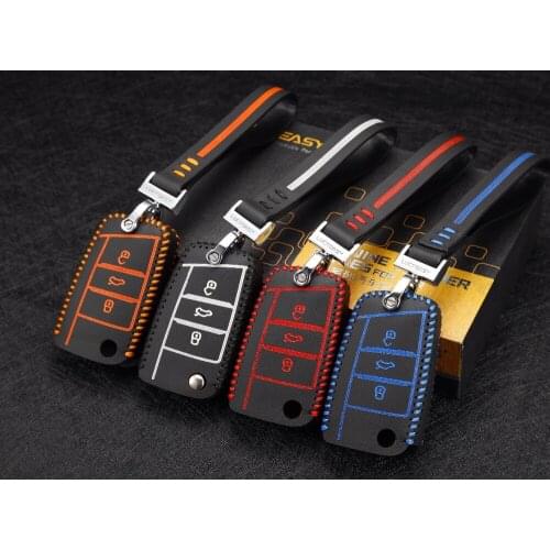 Car key case cover for volkswagen tiguan L 2017 2018 2016 TERAMONT 2017 Passat CC B7 B8 genuine leather remote key chain holder