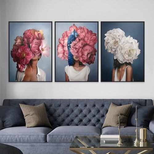 Nordic Modern Character Living Room Decoration Painting Material Peony Flower Beauty Head Art Modeling Painting Core