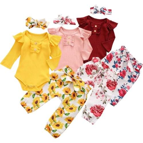 0-3 years old baby girl clothes spring and autumn cotton suit triangle bag fart romper jumpsuit floral trousers baby clothes
