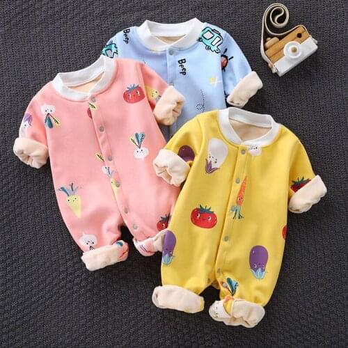 Baby onesies winter plus velvet thick warm romper boys and girls baby sleeping clothes newborn cartoon printing cute romper