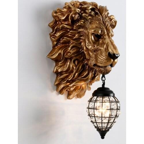 French Luxury Lion Animal Shade Wall Lamp Nordic Home Decor Kitchen Wall Light Vintage Bedroom Indoor Lighting Wall Sconce Lamp