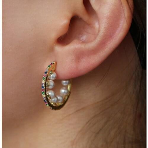 Hot new style popular lady jewelry wholesale girl birthday party gift pearl suit round hoop earrings free shipping