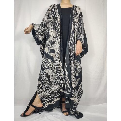 European Fashion Glitter Floral Silk Bohemian Open Front Kimono For Women Kuwait Summer Outfit Swimwear Kaftan Abaya Clothes