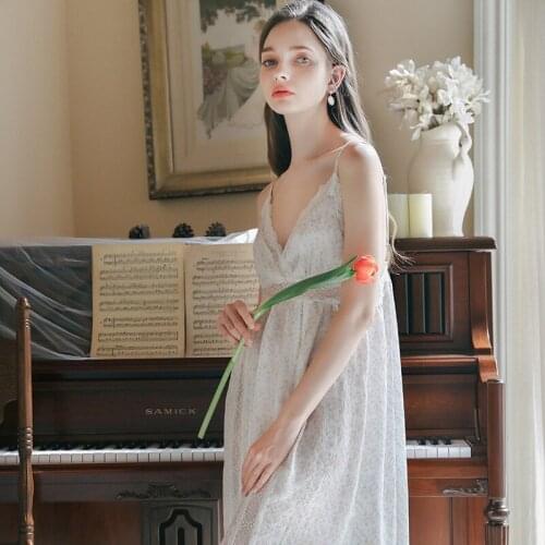 Summer New Sexy Women Lace Cotton V-neck Hollow Exposed Back Slip Nightdress Sleep Wear sexy sleepwear nighty