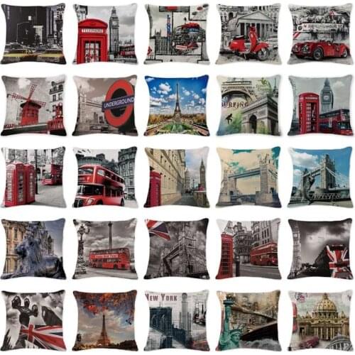 Linen London Fashion Cushion Tower Decoration Big Ben Bus Cushion Cover Custom British Living Room Cushion Home Decoration