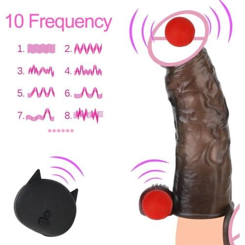 Penis Sleeve Vibrator Delayed Ejaculation Remote Control Penis Vibrating Enlargement Reusable Condom Sex Toys for Men Couples