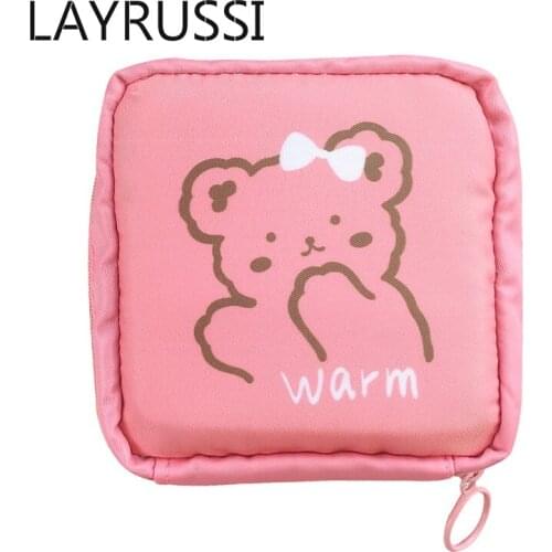 LAYRUSSI Cute Cartoon Sanitary Napkin Bag Portable Makeup Bag Japanese Sanitary Napkin Storage Bag Lipstick Key Card Coin Purse