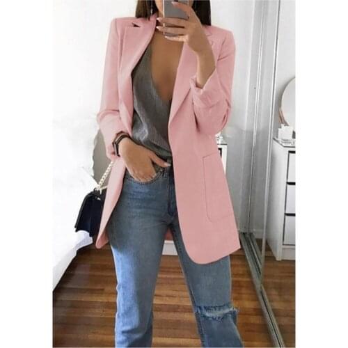 Fashion Korean Casual Womens 2021 Spring Autumn Long Female Business Suit Outwear Slim Coats Office Ladies Blazer Work Jacket