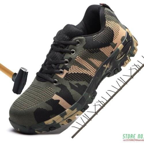 Man Big Size Piercing Outdoor Shoes Men Steel Toe Cap Military Safety Work Boots Camouflage Puncture Indestructible Shoes