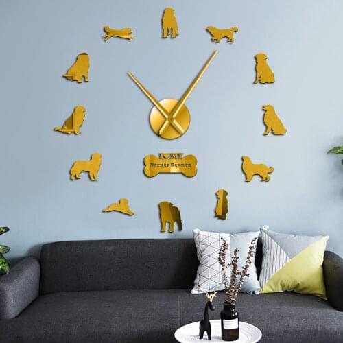Bernese Mountain Dog Frameless Wall Clock Berner Sennenhund DIY Giant Wall Clock Bernese Cattle Dog Home Deocr Large Wall Watch
